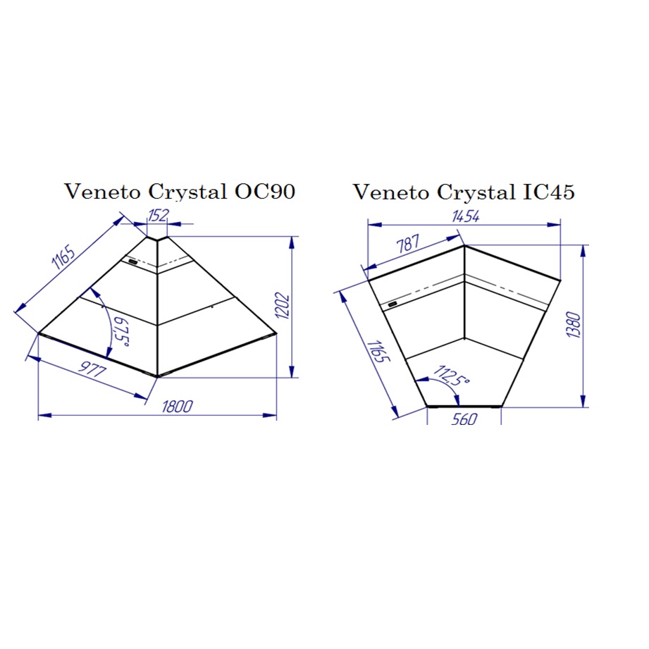 Прилавок холодильный Italfrigo Veneto Crystal Self OС 90 внешний угол
